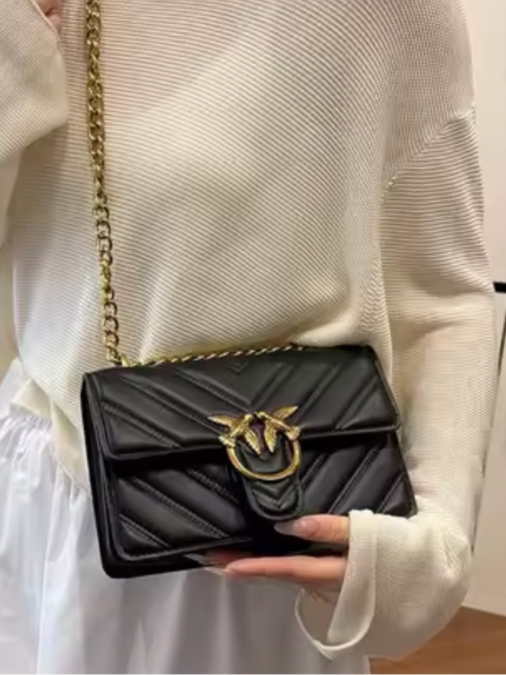 New Designer Inspired Black Quilted Chain Crossbody Bag